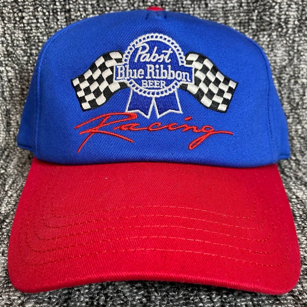Vtg American Needle‎ Pabst Blue Ribbon Beer Racing Snapback Hat Blue Red PBR Cap